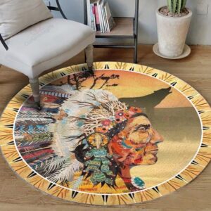 Native Chief Round Carpet Floor Rug Living Room Bedroom Decor Round Area Rug Carpet