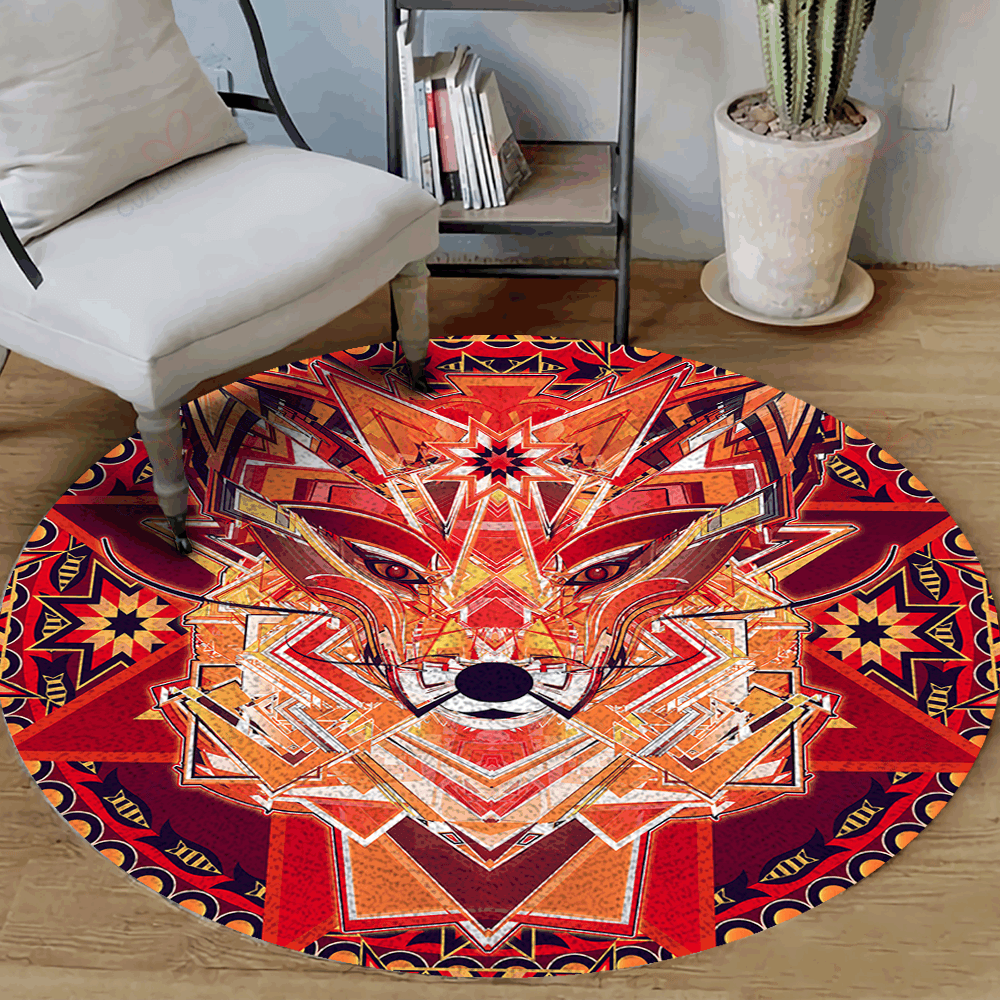 Native Fox Round Carpet Floor Rug Living Room Bedroom Decor Round Area Rug Carpet Native Fox Round Carpet Floor Rug Living Room Bedroom Decor Round Area Rug Carpet