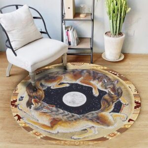 Native Moon And Wolf Round Carpet Floor Rug Living Room Bedroom Decor Round Area Rug Carpet