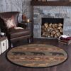 Nature Deer And Bear Round Carpet Floor Rug Living Room Bedroom Decor Round Area Rug Carpet