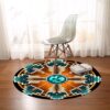 Naumaddic Arts Blue Native American Round Carpet Floor Rug Living Room Bedroom Decor Round Area Rug Carpet
