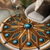 Naumaddic Arts Blue Stone Rosette Native American Round Carpet Floor Rug Living Room Bedroom Decor Round Area Rug Carpet