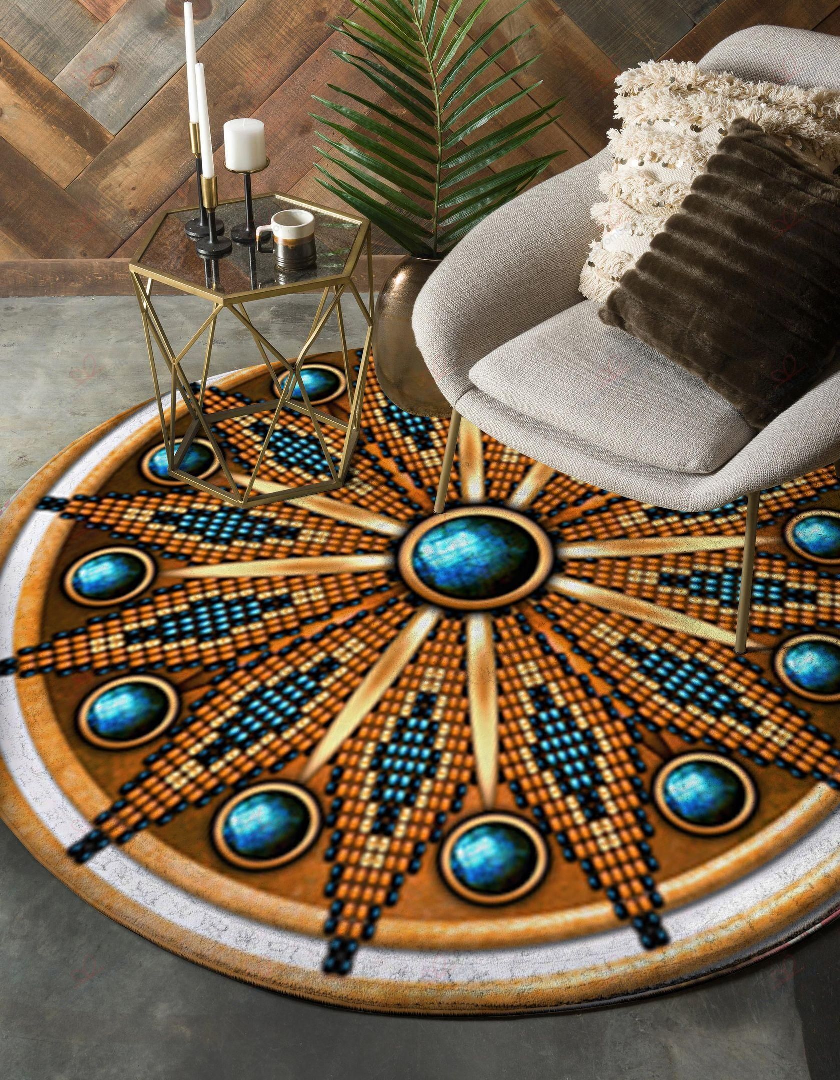 Naumaddic Arts Blue Stone Rosette Native American Round Carpet Floor Rug Living Room Bedroom Decor Round Area Rug Carpet Naumaddic Arts Blue Stone Rosette Native American Round Carpet Floor Rug Living Room Bedroom Decor Round Area Rug Carpet