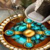 Naumaddic Arts Blue Stone Yellow Cross Native American Round Carpet Floor Rug Living Room Bedroom Decor Round Area Rug Carpet