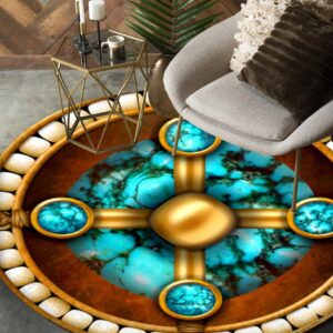 Naumaddic Arts Blue Stone Yellow Cross Native American Round Carpet Floor Rug Living Room Bedroom Decor Round Area Rug Carpet