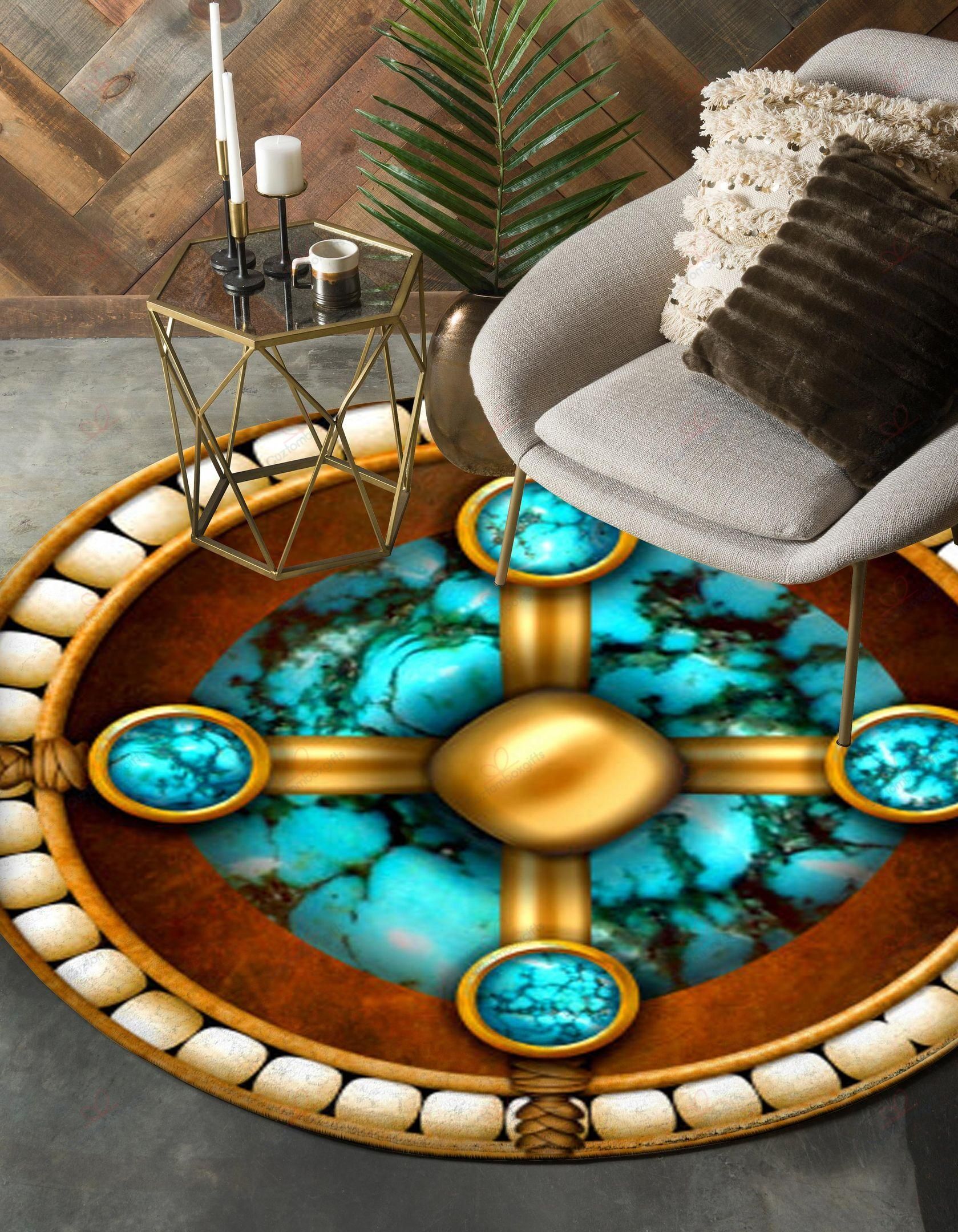 Naumaddic Arts Blue Stone Yellow Cross Native American Round Carpet Floor Rug Living Room Bedroom Decor Round Area Rug Carpet Naumaddic Arts Blue Stone Yellow Cross Native American Round Carpet Floor Rug Living Room Bedroom Decor Round Area Rug Carpet