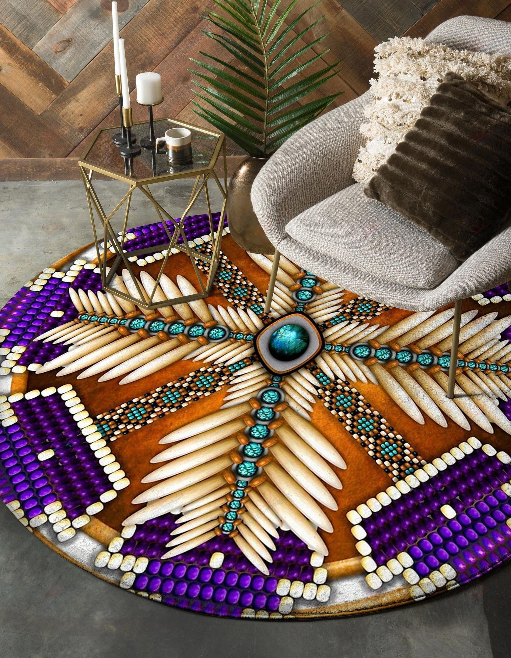 Naumaddic Arts Purple White Native American Round Carpet Floor Rug Living Room Bedroom Decor Round Area Rug Carpet Naumaddic Arts Purple White Native American Round Carpet Floor Rug Living Room Bedroom Decor Round Area Rug Carpet