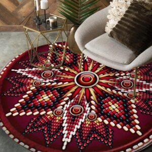 Naumaddic Arts Red Cross Rosette Native American Round Carpet Floor Rug Living Room Bedroom Decor Round Area Rug Carpet