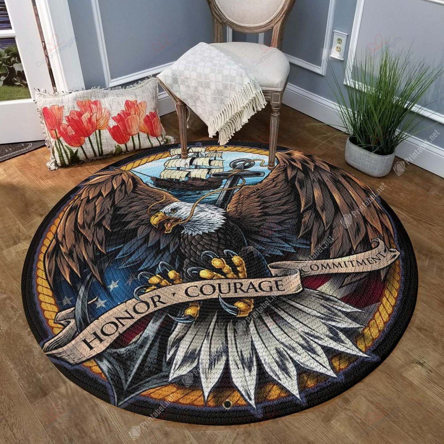Navy Eagle Round Carpet Floor Rug Living Room Bedroom Decor Round Area Rug Carpet Navy Eagle Round Carpet Floor Rug Living Room Bedroom Decor Round Area Rug Carpet