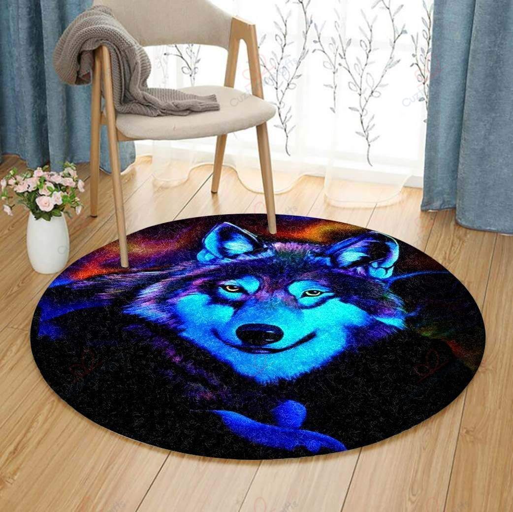 Neon Wolf Round Carpet Floor Rug Living Room Bedroom Decor Round Area Rug Carpet Neon Wolf Round Carpet Floor Rug Living Room Bedroom Decor Round Area Rug Carpet