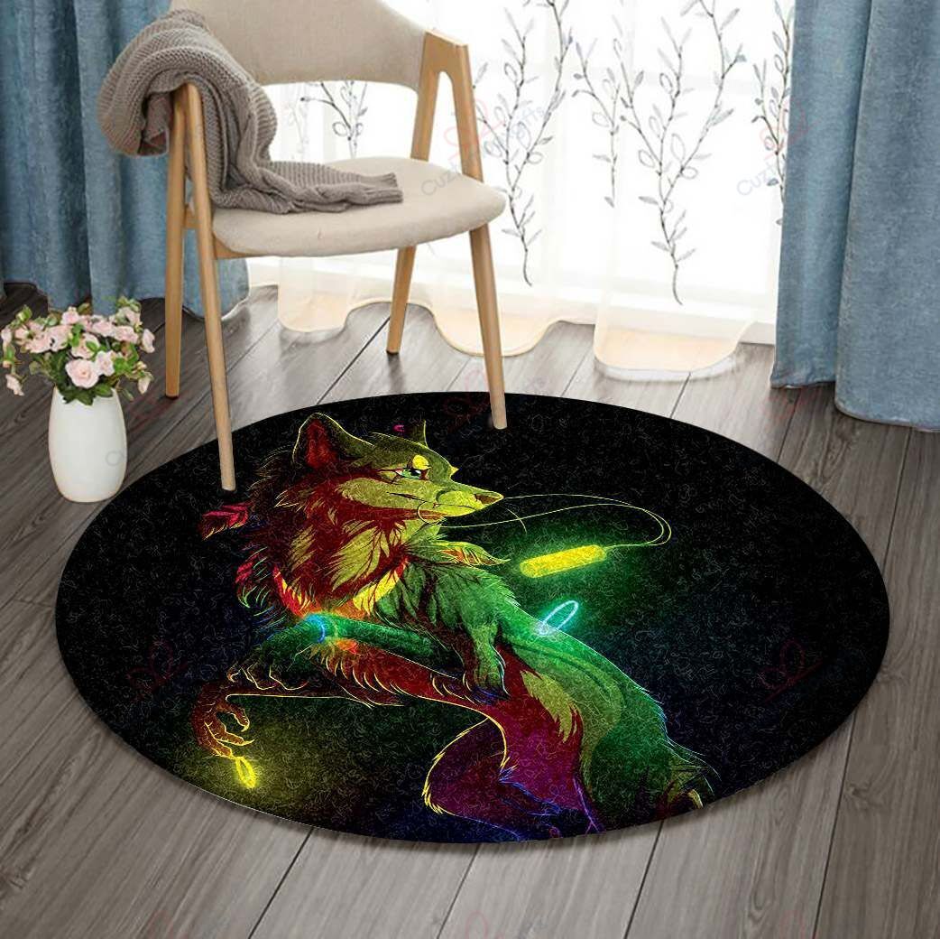 Neon Wolf Round Carpet Floor Rug Living Room Bedroom Decor Round Area Rug Carpet Neon Wolf Round Carpet Floor Rug Living Room Bedroom Decor Round Area Rug Carpet