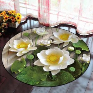 Nice White Lotus Round Carpet Floor Rug Living Room Bedroom Decor Round Area Rug Carpet