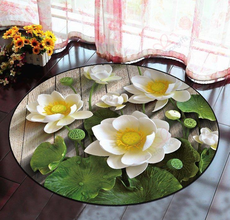 Nice White Lotus Round Carpet Floor Rug Living Room Bedroom Decor Round Area Rug Carpet Nice White Lotus Round Carpet Floor Rug Living Room Bedroom Decor Round Area Rug Carpet