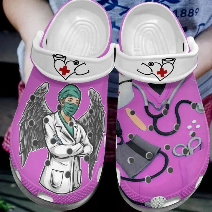 Nurse Personalize Clog Custom Crocs Fashionstyle Comfortable For Women Men Kid Print 3D Angel Wings Nurse Personalize Clog Custom Crocs Fashionstyle Comfortable For Women Men Kid Print 3D Angel Wings