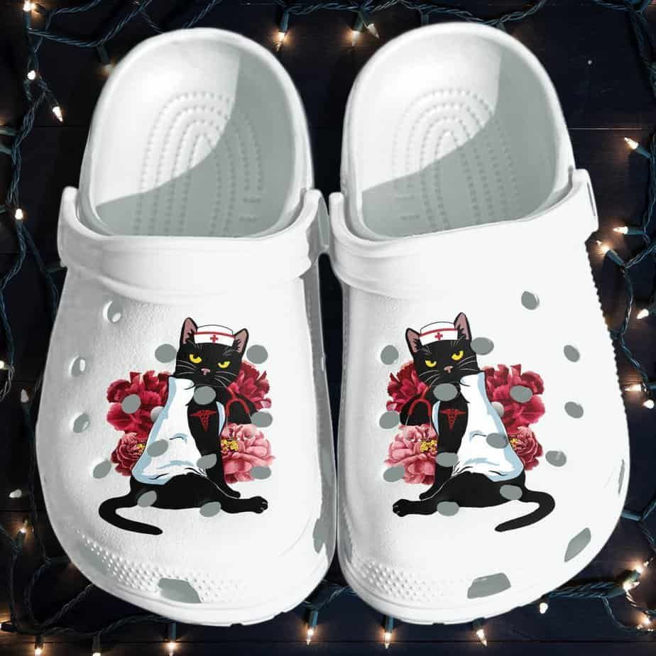 Nurse Shoes Crocs Clog – Black Cat Nurse Lover Flower Tattoo Shoes For Mens And Womens Nurse Shoes Crocs Clog – Black Cat Nurse Lover Flower Tattoo Shoes For Mens And Womens
