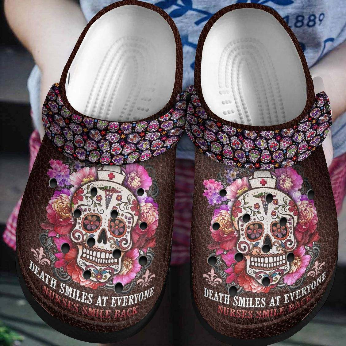 Nurses Sugar Skull Flower Crocs Clog Shoes – Death Smiles At Everyone Shoes Crocbland Clog Gifts For Women Nurses Sugar Skull Flower Crocs Clog Shoes – Death Smiles At Everyone Shoes Crocbland Clog Gifts For Women
