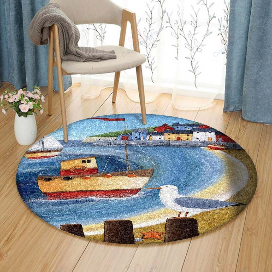 Ocean Boat Seagull Round Carpet Floor Rug Living Room Bedroom Decor Round Area Rug Carpet Ocean Boat Seagull Round Carpet Floor Rug Living Room Bedroom Decor Round Area Rug Carpet