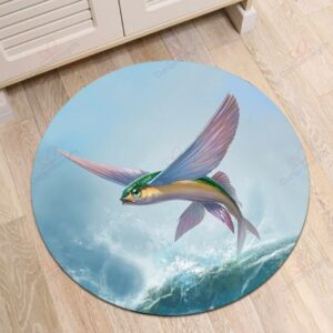 Ocean Waves Flying Fish Round Carpet Floor Rug Living Room Bedroom Decor Round Area Rug Carpet