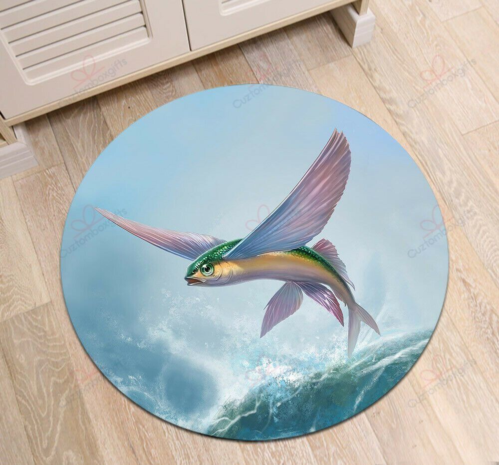 Ocean Waves Flying Fish Round Carpet Floor Rug Living Room Bedroom Decor Round Area Rug Carpet Ocean Waves Flying Fish Round Carpet Floor Rug Living Room Bedroom Decor Round Area Rug Carpet