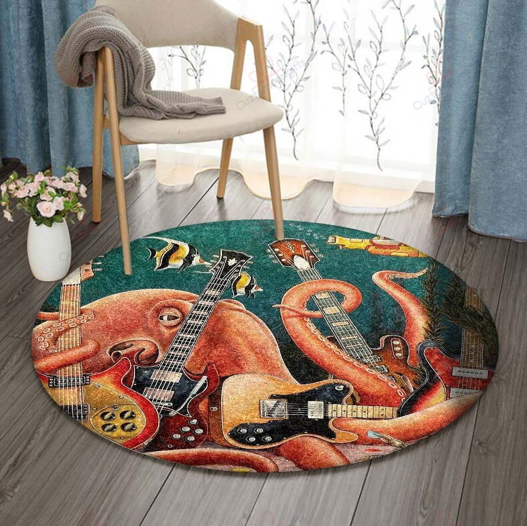 Octopus And Guitar Round Carpet Floor Rug Living Room Bedroom Decor Round Area Rug Carpet Octopus And Guitar Round Carpet Floor Rug Living Room Bedroom Decor Round Area Rug Carpet