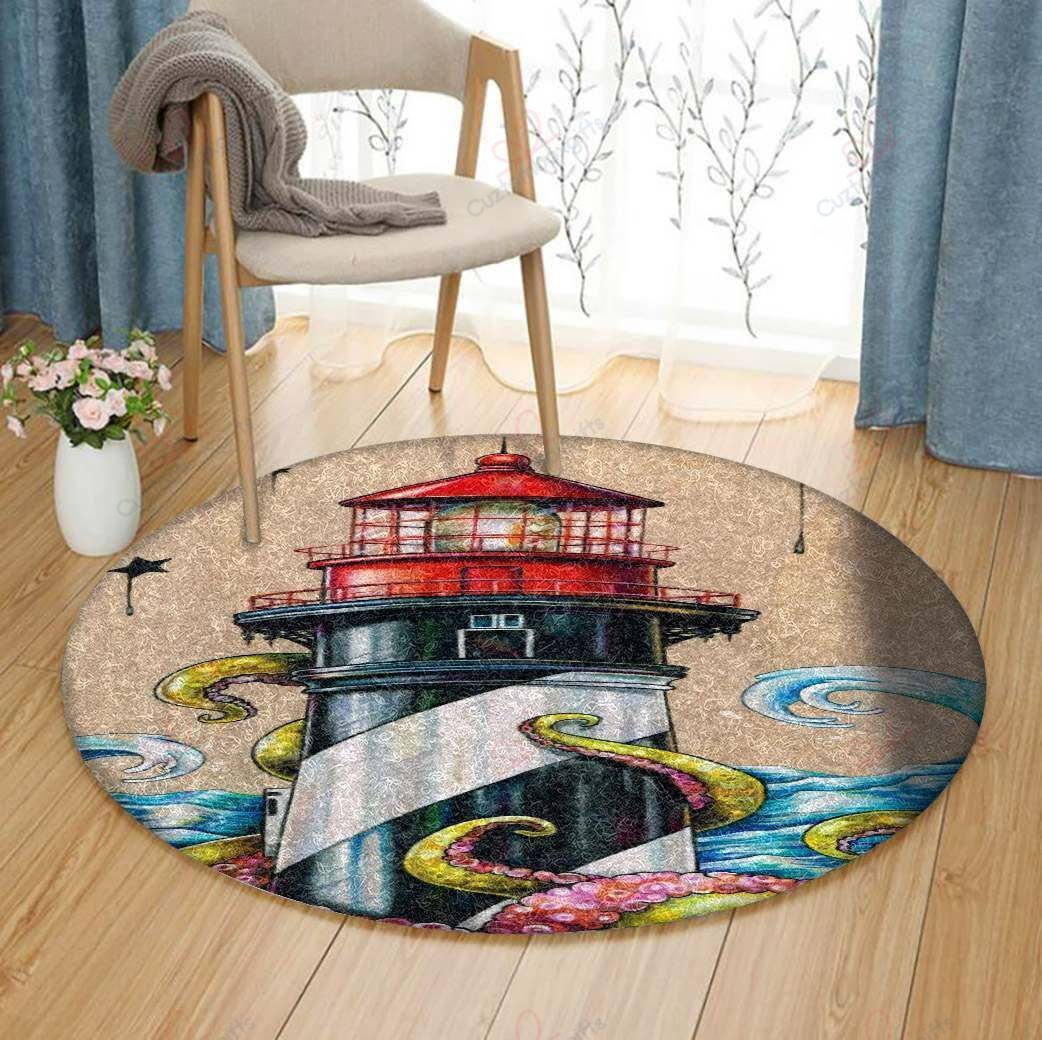 Octopus And Lighthouse Round Carpet Floor Rug Living Room Bedroom Decor Round Area Rug Carpet Octopus And Lighthouse Round Carpet Floor Rug Living Room Bedroom Decor Round Area Rug Carpet