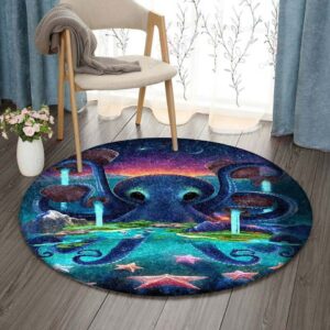 Octopus And Star Round Carpet Floor Rug Living Room Bedroom Decor Round Area Rug Carpet