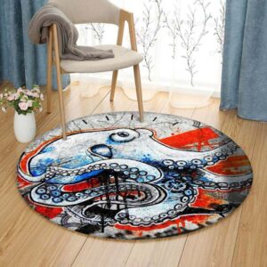 Octopus Round Carpet Floor Rug Living Room Bedroom Decor Round Area Rug Carpet