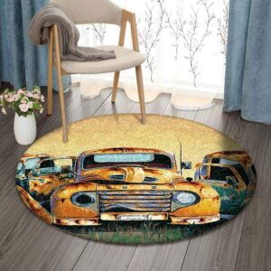 Old Car Round Carpet Floor Rug Living Room Bedroom Decor Round Area Rug Carpet