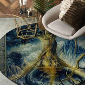 Old Tree Round Carpet Floor Rug Living Room Bedroom Decor Round Area Rug Carpet