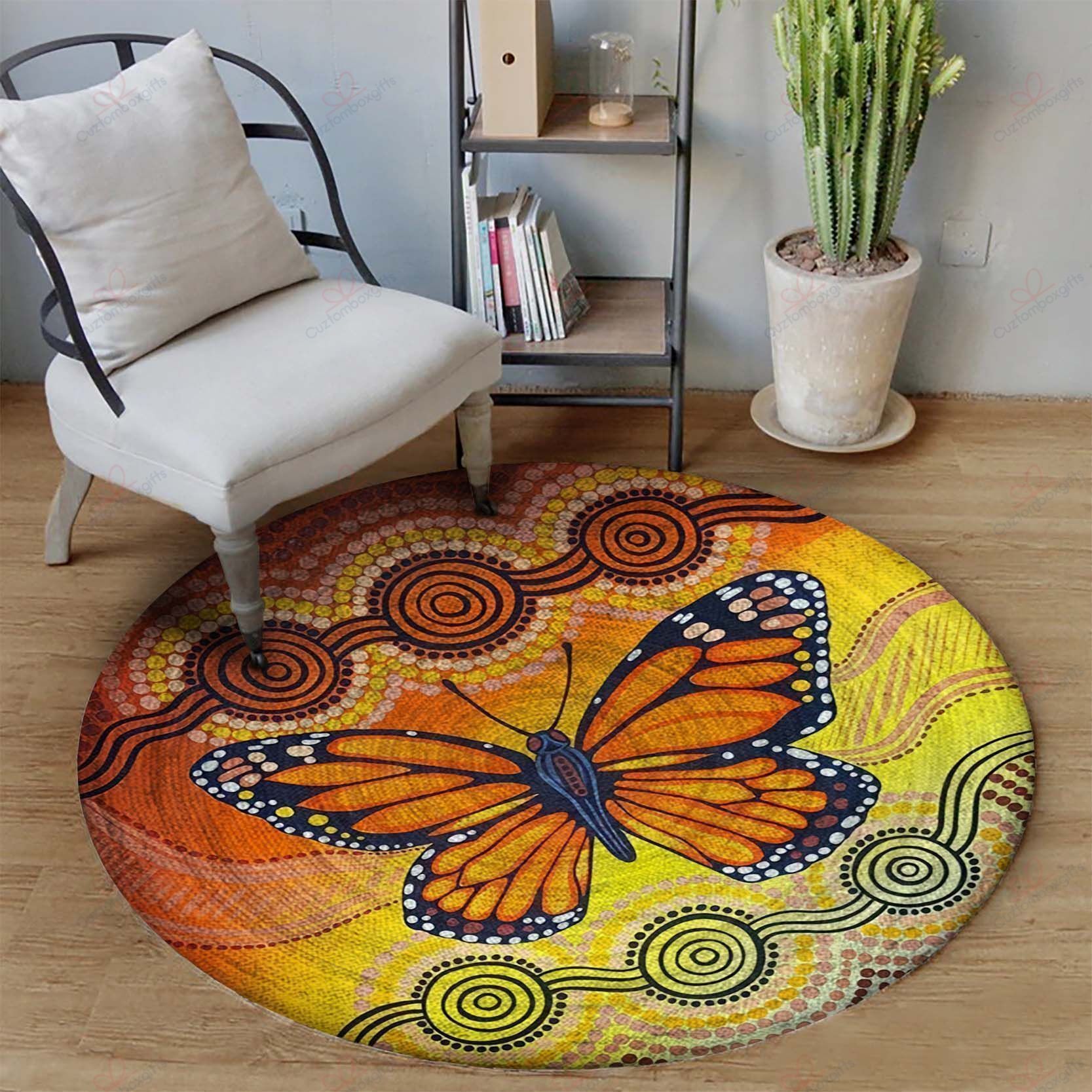 Orange Butterfly 1 Round Carpet Floor Rug Living Room Bedroom Decor Round Area Rug Carpet Orange Butterfly 1 Round Carpet Floor Rug Living Room Bedroom Decor Round Area Rug Carpet