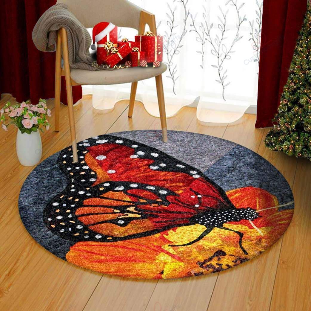 Orange Butterfly 1 Round Carpet Floor Rug Living Room Bedroom Decor Round Area Rug Carpet Orange Butterfly 1 Round Carpet Floor Rug Living Room Bedroom Decor Round Area Rug Carpet