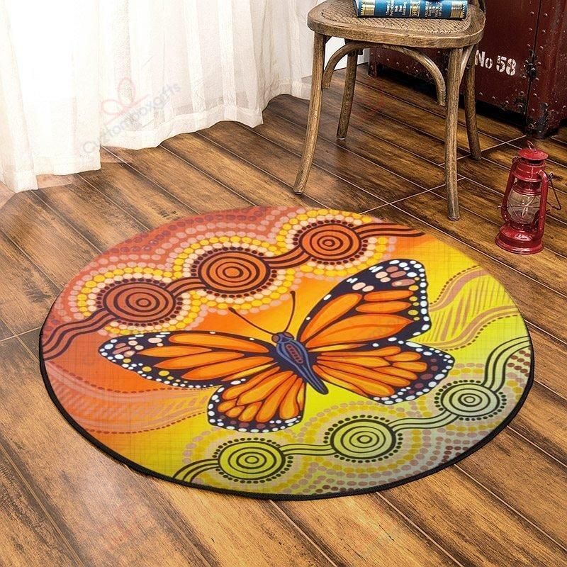 Orange Butterfly Round Carpet Floor Rug Living Room Bedroom Decor Round Area Rug Carpet Orange Butterfly Round Carpet Floor Rug Living Room Bedroom Decor Round Area Rug Carpet