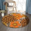 Orange Flower Round Carpet Floor Rug Living Room Bedroom Decor Round Area Rug Carpet