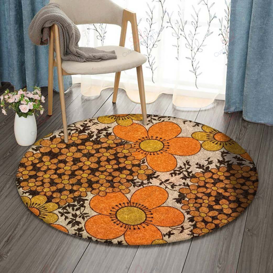 Orange Flower Round Carpet Floor Rug Living Room Bedroom Decor Round Area Rug Carpet Orange Flower Round Carpet Floor Rug Living Room Bedroom Decor Round Area Rug Carpet