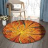 Orange Fractal Flower Round Carpet Floor Rug Living Room Bedroom Decor Round Area Rug Carpet