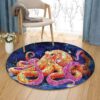 Orange Octopus Round Carpet Floor Rug Living Room Bedroom Decor Round Area Rug Carpet