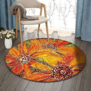 Orange Sunflower Round Carpet Floor Rug Living Room Bedroom Decor Round Area Rug Carpet