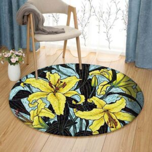 Oriental Lily Round Carpet Floor Rug Living Room Bedroom Decor Round Area Rug Carpet