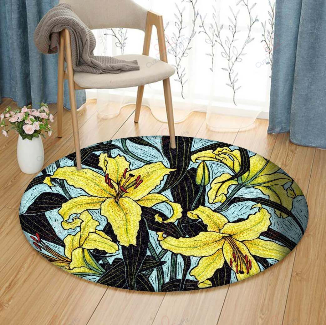 Oriental Lily Round Carpet Floor Rug Living Room Bedroom Decor Round Area Rug Carpet Oriental Lily Round Carpet Floor Rug Living Room Bedroom Decor Round Area Rug Carpet