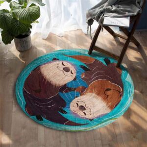 Otter Couple Round Carpet Floor Rug Living Room Bedroom Decor Round Area Rug Carpet