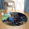 Owl Books Round Carpet Floor Rug Living Room Bedroom Decor Round Area Rug Carpet