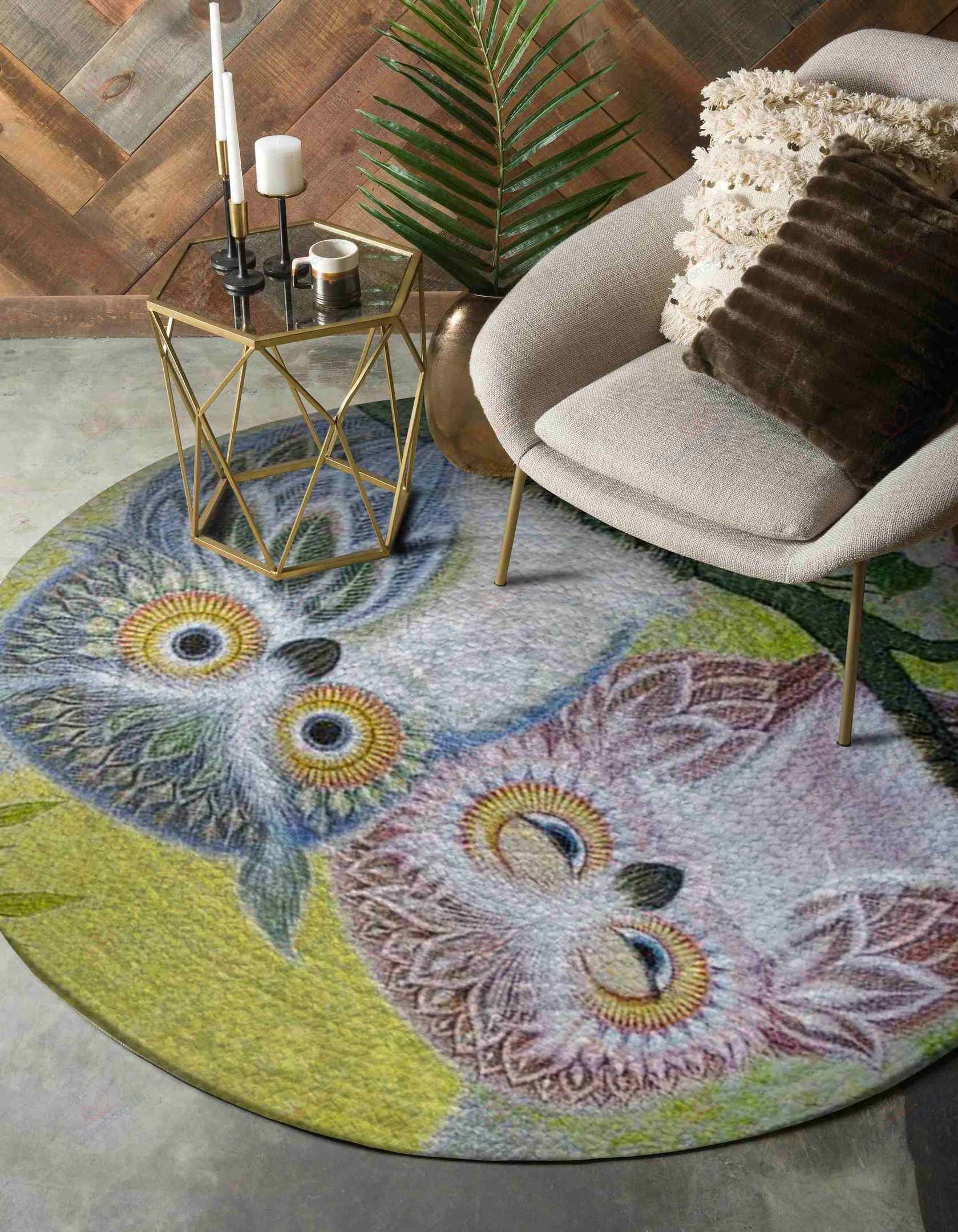Owl Couple Round Carpet Floor Rug Living Room Bedroom Decor Round Area Rug Carpet Owl Couple Round Carpet Floor Rug Living Room Bedroom Decor Round Area Rug Carpet