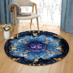 Owl In Night Round Carpet Floor Rug Living Room Bedroom Decor Round Area Rug Carpet