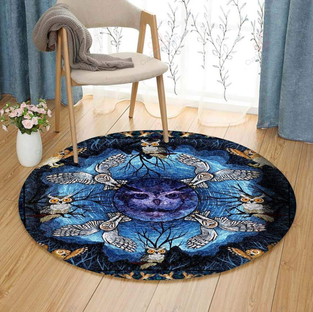 Owl In Night Round Carpet Floor Rug Living Room Bedroom Decor Round Area Rug Carpet Owl In Night Round Carpet Floor Rug Living Room Bedroom Decor Round Area Rug Carpet