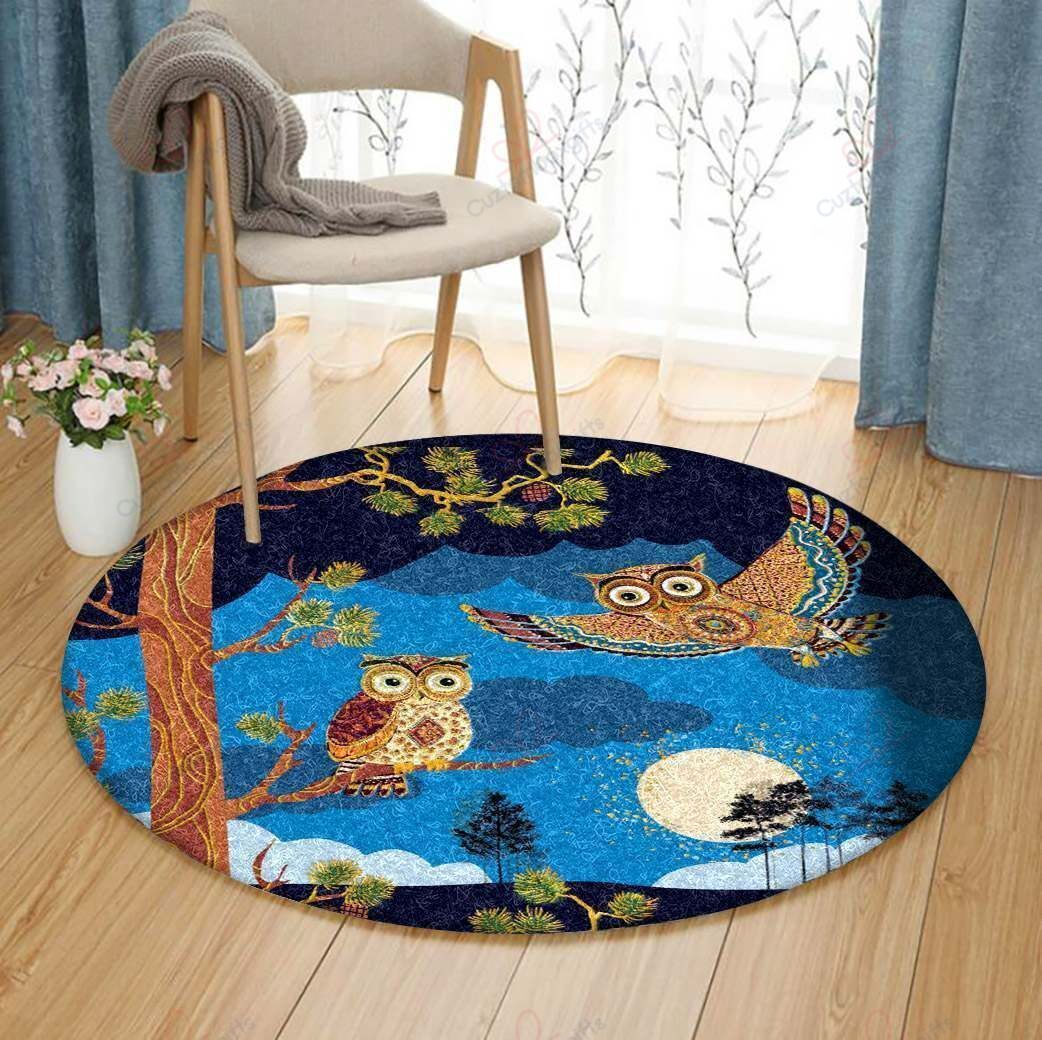 Owl In Night Round Carpet Floor Rug Living Room Bedroom Decor Round Area Rug Carpet Owl In Night Round Carpet Floor Rug Living Room Bedroom Decor Round Area Rug Carpet