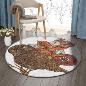 Owl Leaf Round Carpet Floor Rug Living Room Bedroom Decor Round Area Rug Carpet