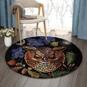 Owl Leaf Moon Round Carpet Floor Rug Living Room Bedroom Decor Round Area Rug Carpet