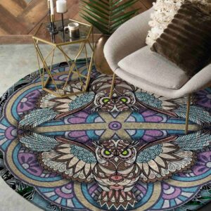Owl Pattern 1 Round Carpet Floor Rug Living Room Bedroom Decor Round Area Rug Carpet