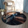Owl Play Piano Round Carpet Floor Rug Living Room Bedroom Decor Round Area Rug Carpet