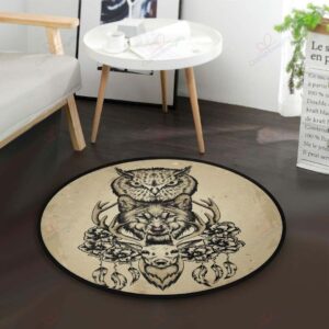 Owl Wolf And Deer Round Carpet Floor Rug Living Room Bedroom Decor Round Area Rug Carpet